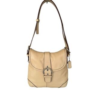 🆕 Coach Soho Leather Flap Shoulder Bag Beige